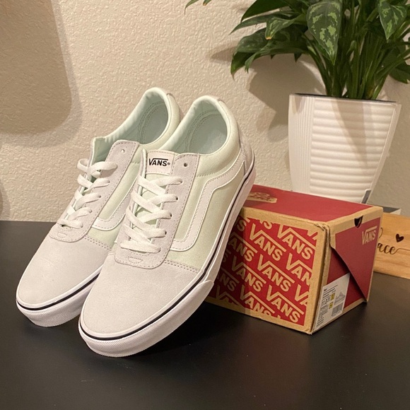 W Vans Classic White and Mint Sneakers - Picture 1 of 7